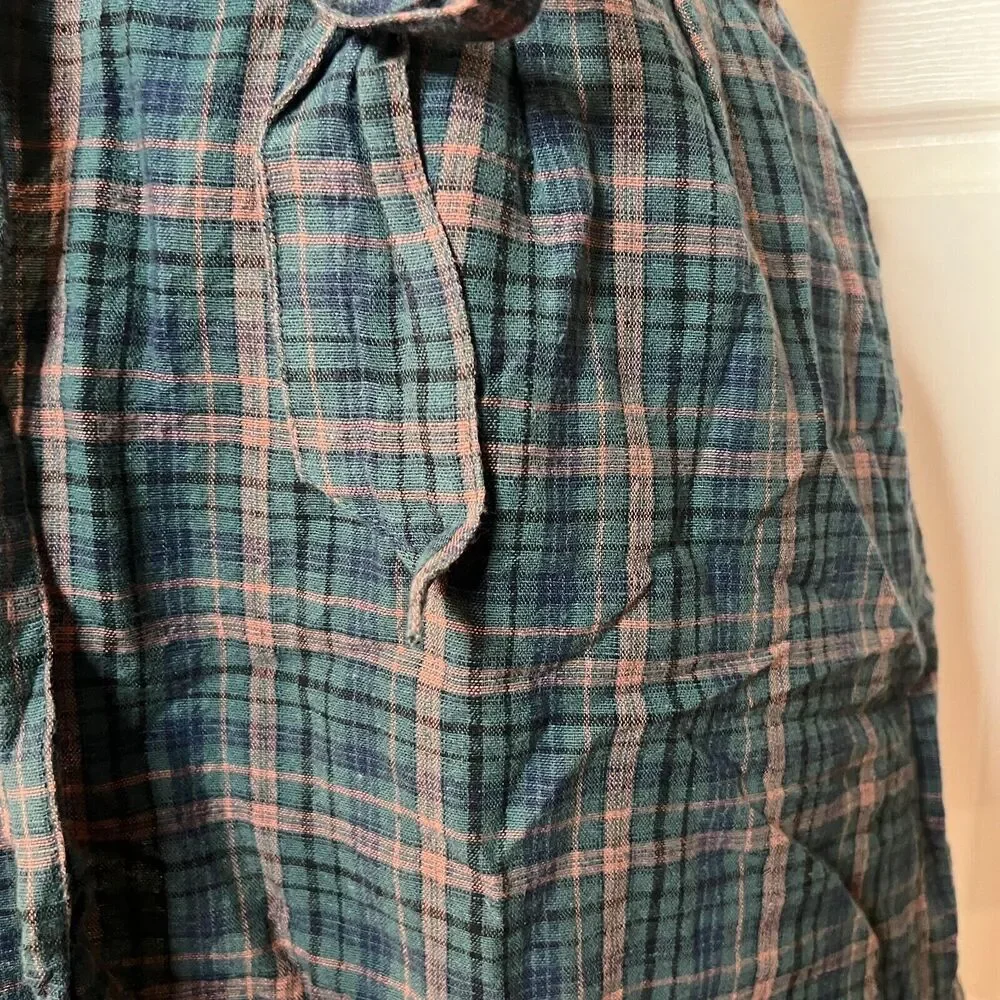 American Eagle‎ Womens Green Plaid Linen Blend Tie Shorts Sz M Heritage Academia